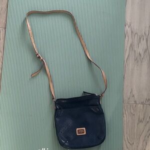 Guess Dark Blue Crossbody Bag with Tan Strap